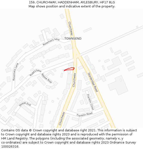 159, CHURCHWAY, HADDENHAM, AYLESBURY, HP17 8LG: Location map and indicative extent of plot