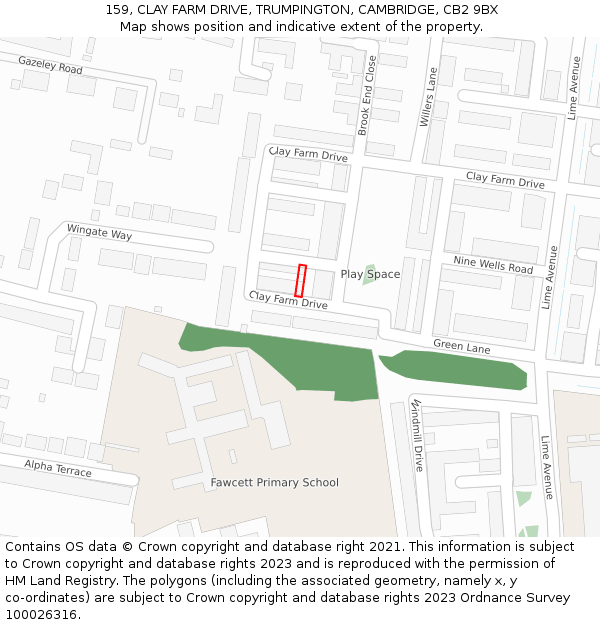 159, CLAY FARM DRIVE, TRUMPINGTON, CAMBRIDGE, CB2 9BX: Location map and indicative extent of plot