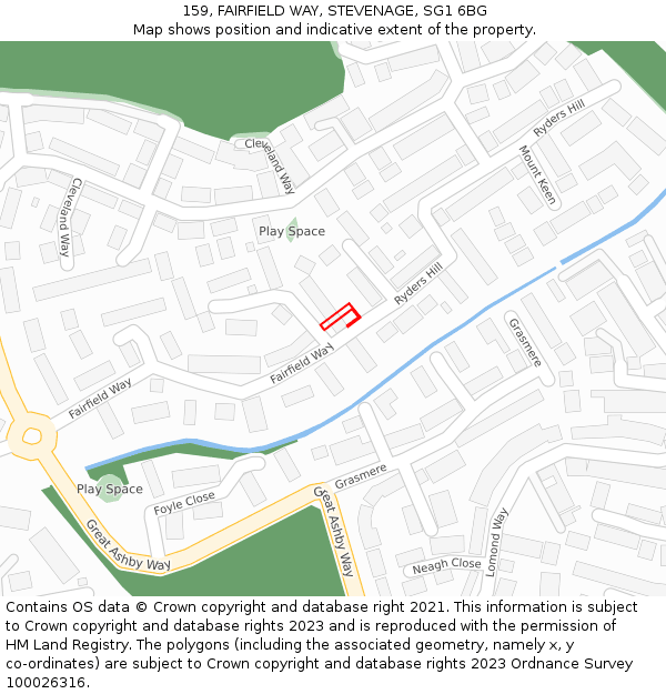 159, FAIRFIELD WAY, STEVENAGE, SG1 6BG: Location map and indicative extent of plot