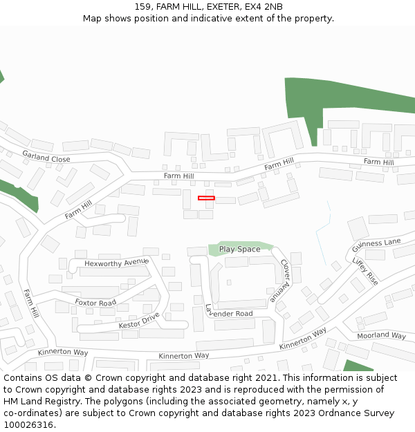 159, FARM HILL, EXETER, EX4 2NB: Location map and indicative extent of plot