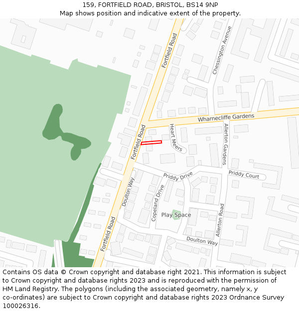 159, FORTFIELD ROAD, BRISTOL, BS14 9NP: Location map and indicative extent of plot