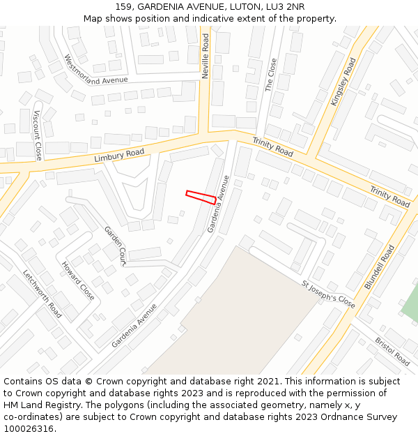 159, GARDENIA AVENUE, LUTON, LU3 2NR: Location map and indicative extent of plot