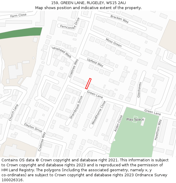 159, GREEN LANE, RUGELEY, WS15 2AU: Location map and indicative extent of plot