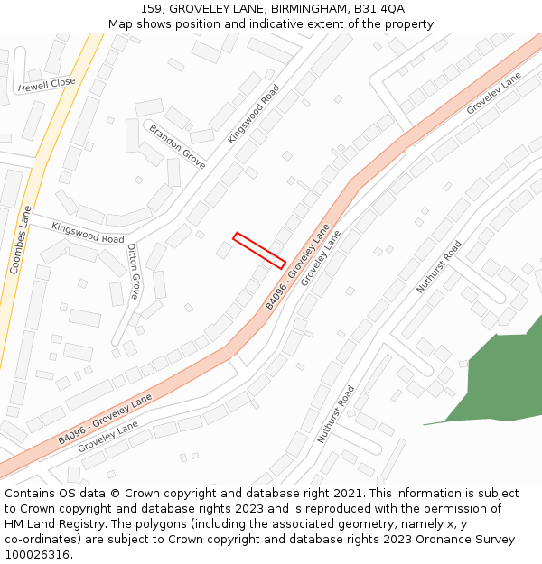 159, GROVELEY LANE, BIRMINGHAM, B31 4QA: Location map and indicative extent of plot