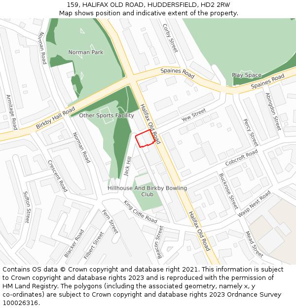 159, HALIFAX OLD ROAD, HUDDERSFIELD, HD2 2RW: Location map and indicative extent of plot