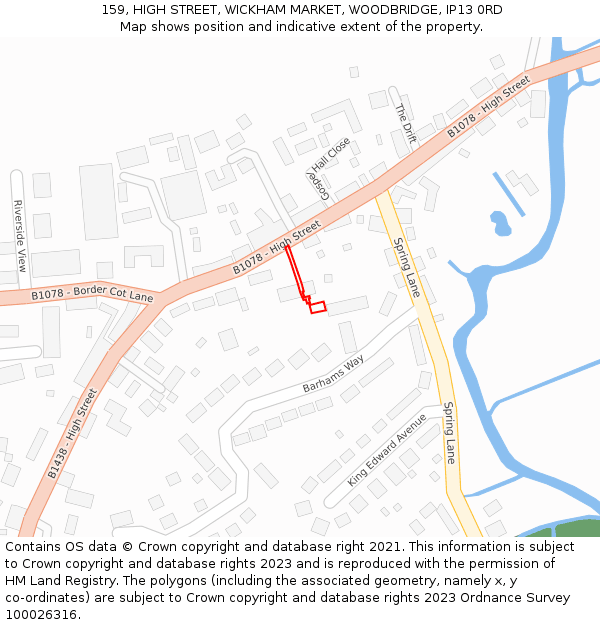 159, HIGH STREET, WICKHAM MARKET, WOODBRIDGE, IP13 0RD: Location map and indicative extent of plot