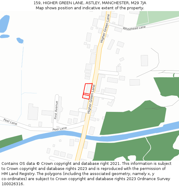 159, HIGHER GREEN LANE, ASTLEY, MANCHESTER, M29 7JA: Location map and indicative extent of plot