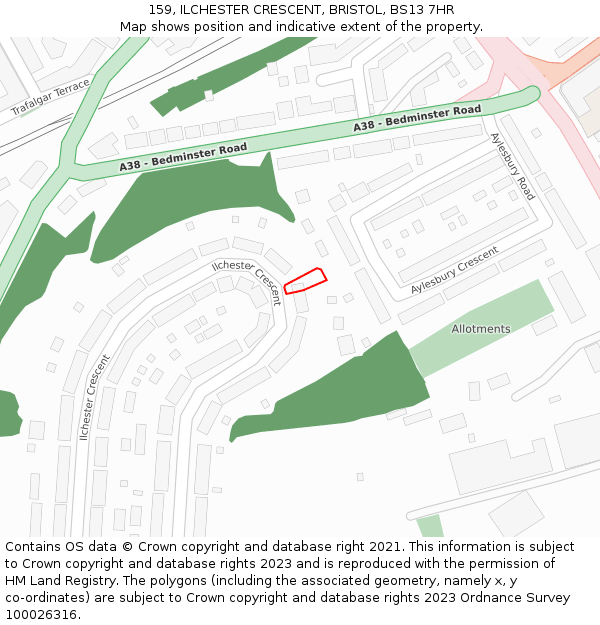 159, ILCHESTER CRESCENT, BRISTOL, BS13 7HR: Location map and indicative extent of plot