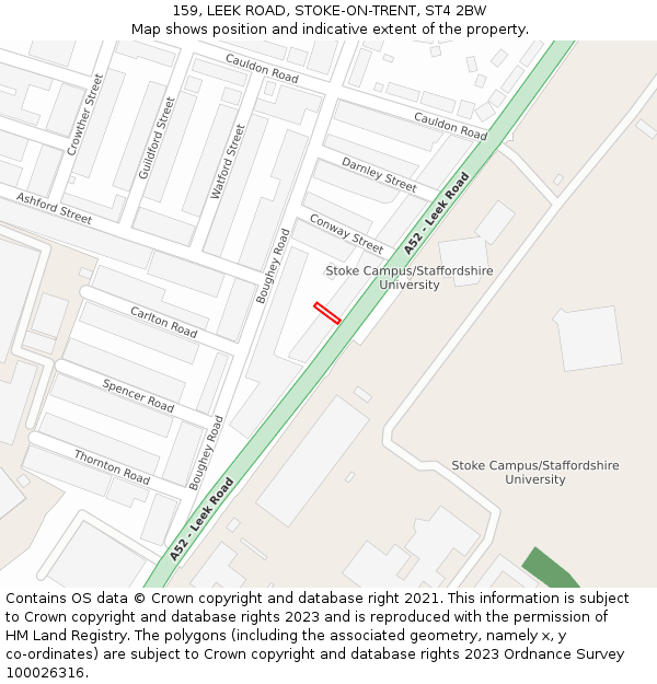 159, LEEK ROAD, STOKE-ON-TRENT, ST4 2BW: Location map and indicative extent of plot