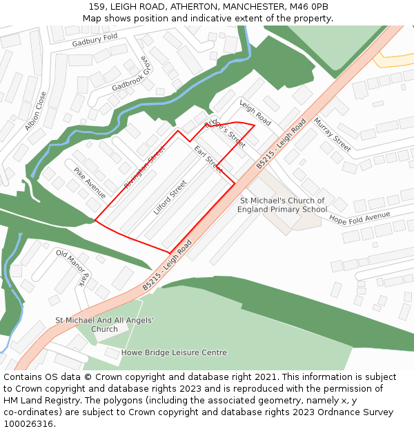 159, LEIGH ROAD, ATHERTON, MANCHESTER, M46 0PB: Location map and indicative extent of plot