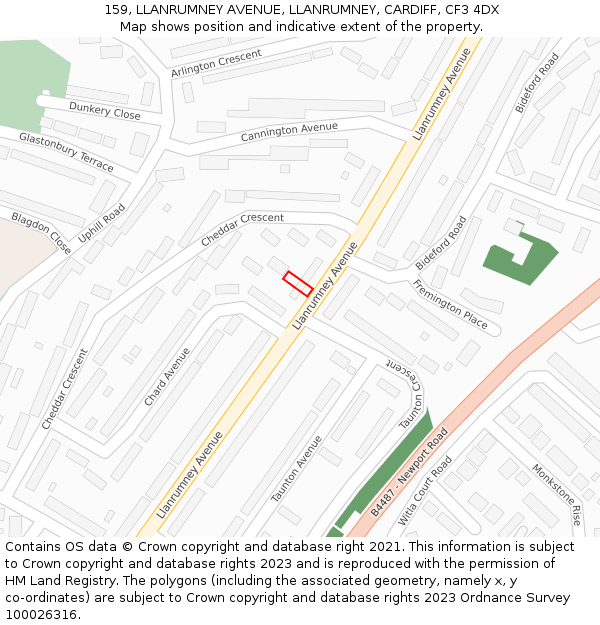 159, LLANRUMNEY AVENUE, LLANRUMNEY, CARDIFF, CF3 4DX: Location map and indicative extent of plot