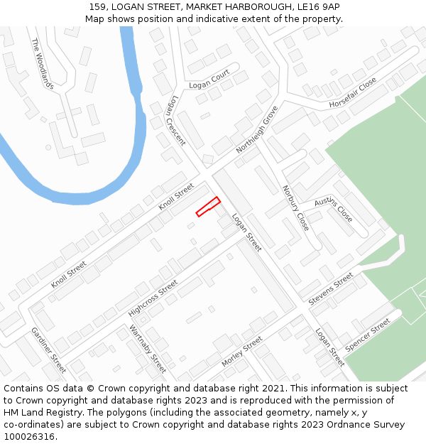 159, LOGAN STREET, MARKET HARBOROUGH, LE16 9AP: Location map and indicative extent of plot