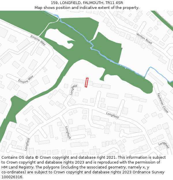 159, LONGFIELD, FALMOUTH, TR11 4SR: Location map and indicative extent of plot