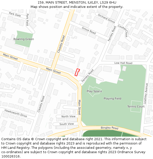 159, MAIN STREET, MENSTON, ILKLEY, LS29 6HU: Location map and indicative extent of plot