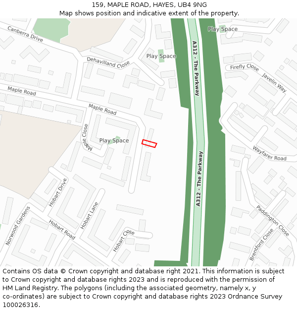 159, MAPLE ROAD, HAYES, UB4 9NG: Location map and indicative extent of plot