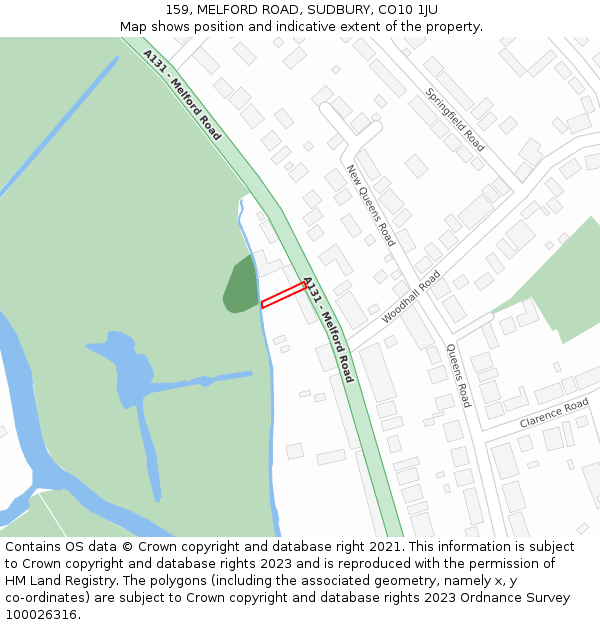 159, MELFORD ROAD, SUDBURY, CO10 1JU: Location map and indicative extent of plot