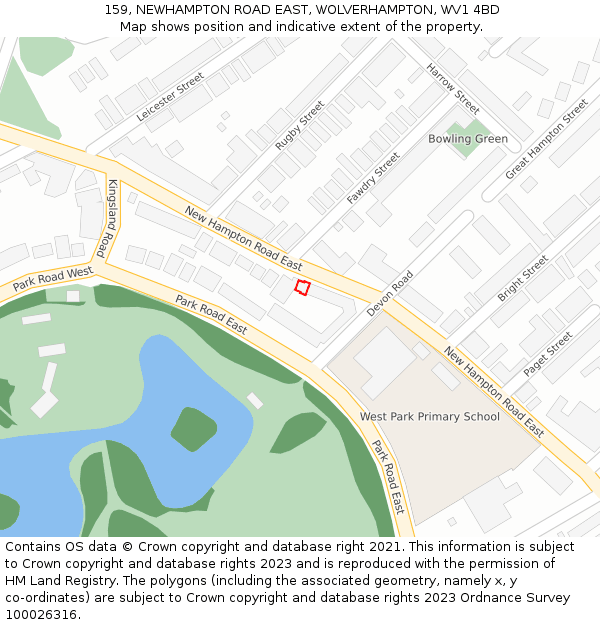 159, NEWHAMPTON ROAD EAST, WOLVERHAMPTON, WV1 4BD: Location map and indicative extent of plot