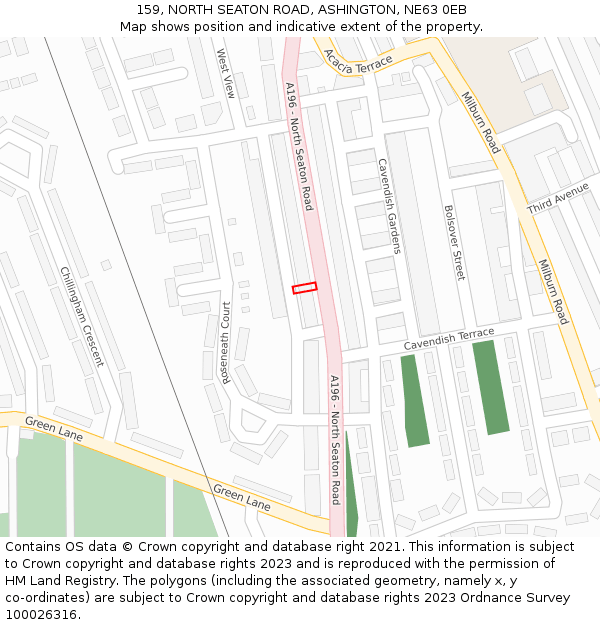 159, NORTH SEATON ROAD, ASHINGTON, NE63 0EB: Location map and indicative extent of plot