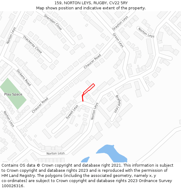 159, NORTON LEYS, RUGBY, CV22 5RY: Location map and indicative extent of plot