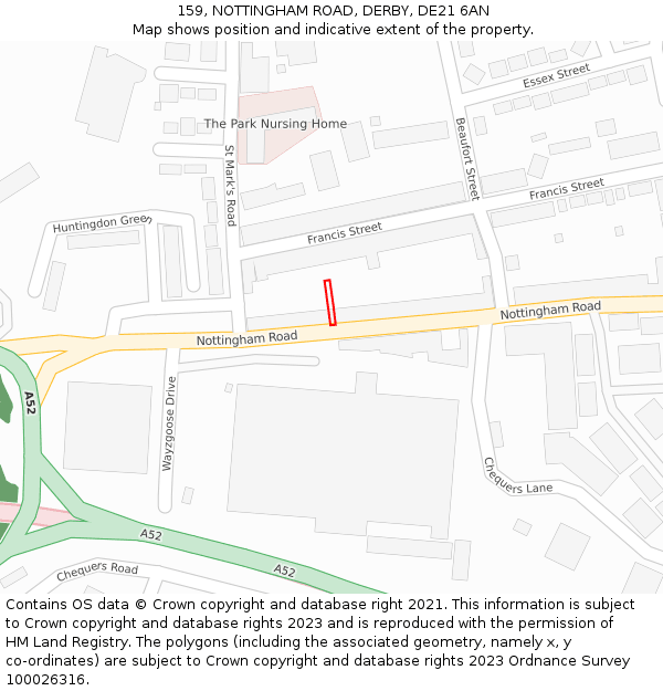 159, NOTTINGHAM ROAD, DERBY, DE21 6AN: Location map and indicative extent of plot
