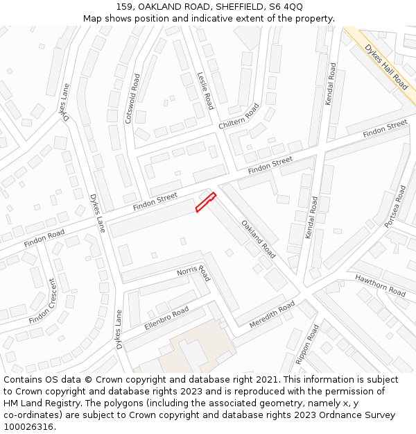 159, OAKLAND ROAD, SHEFFIELD, S6 4QQ: Location map and indicative extent of plot