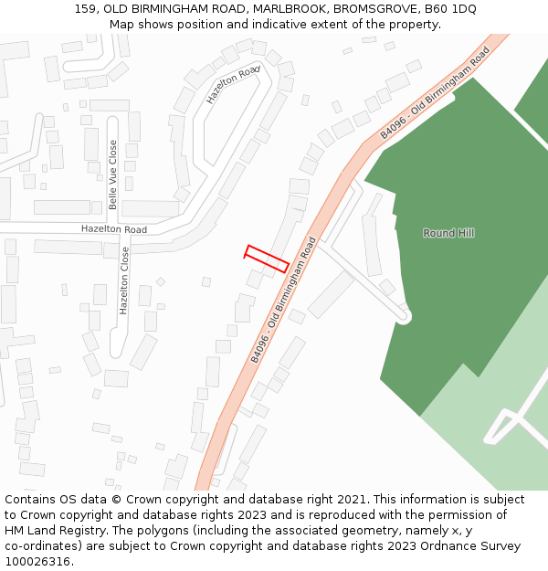 159, OLD BIRMINGHAM ROAD, MARLBROOK, BROMSGROVE, B60 1DQ: Location map and indicative extent of plot