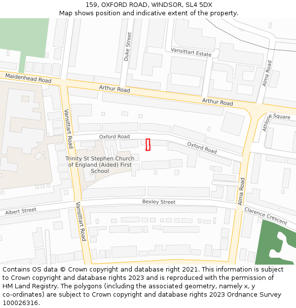 159, OXFORD ROAD, WINDSOR, SL4 5DX: Location map and indicative extent of plot