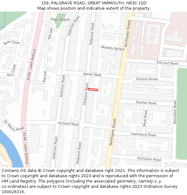 159, PALGRAVE ROAD, GREAT YARMOUTH, NR30 1QD: Location map and indicative extent of plot