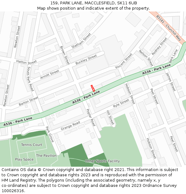 159, PARK LANE, MACCLESFIELD, SK11 6UB: Location map and indicative extent of plot