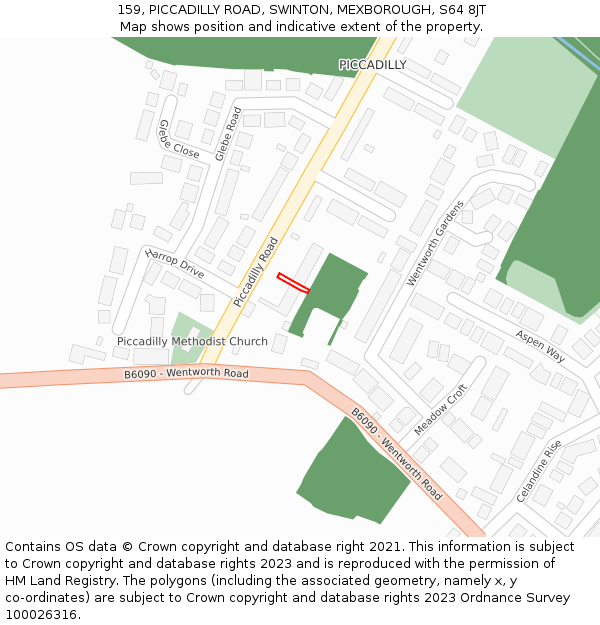 159, PICCADILLY ROAD, SWINTON, MEXBOROUGH, S64 8JT: Location map and indicative extent of plot