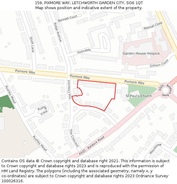 159, PIXMORE WAY, LETCHWORTH GARDEN CITY, SG6 1QT: Location map and indicative extent of plot