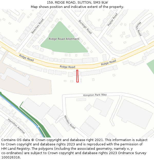 159, RIDGE ROAD, SUTTON, SM3 9LW: Location map and indicative extent of plot
