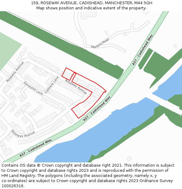159, ROSEWAY AVENUE, CADISHEAD, MANCHESTER, M44 5GH: Location map and indicative extent of plot