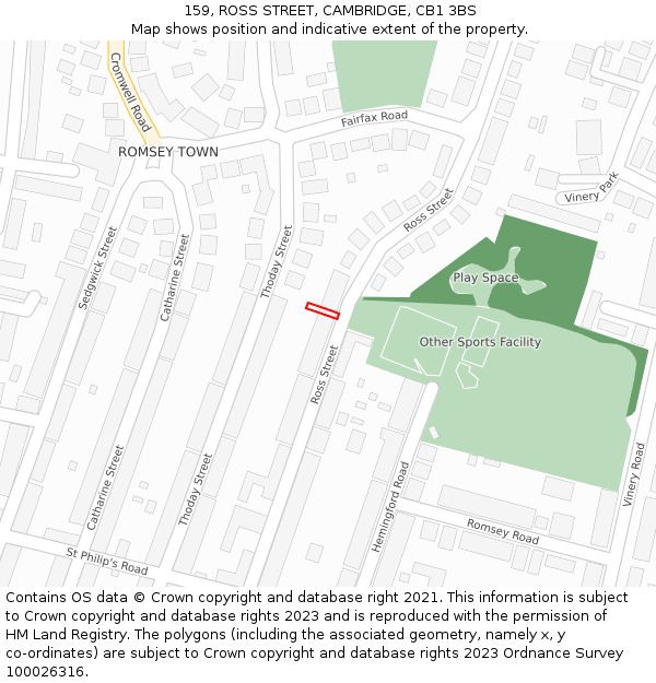 159, ROSS STREET, CAMBRIDGE, CB1 3BS: Location map and indicative extent of plot