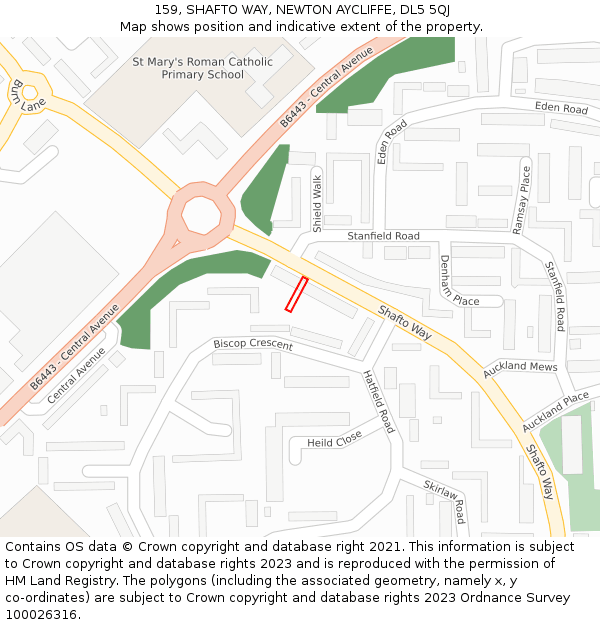 159, SHAFTO WAY, NEWTON AYCLIFFE, DL5 5QJ: Location map and indicative extent of plot