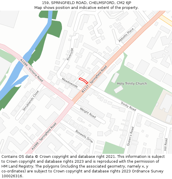 159, SPRINGFIELD ROAD, CHELMSFORD, CM2 6JP: Location map and indicative extent of plot