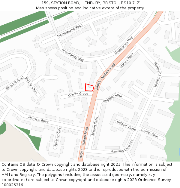 159, STATION ROAD, HENBURY, BRISTOL, BS10 7LZ: Location map and indicative extent of plot