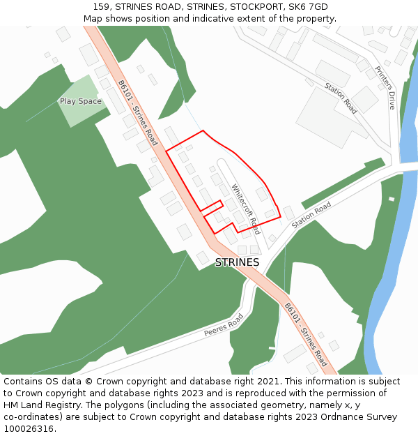 159, STRINES ROAD, STRINES, STOCKPORT, SK6 7GD: Location map and indicative extent of plot