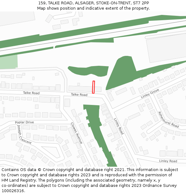 159, TALKE ROAD, ALSAGER, STOKE-ON-TRENT, ST7 2PP: Location map and indicative extent of plot