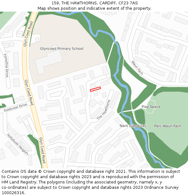 159, THE HAWTHORNS, CARDIFF, CF23 7AS: Location map and indicative extent of plot