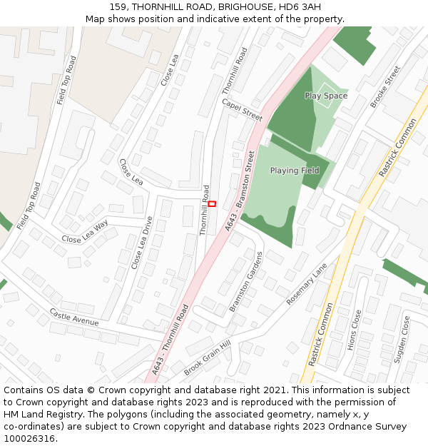 159, THORNHILL ROAD, BRIGHOUSE, HD6 3AH: Location map and indicative extent of plot