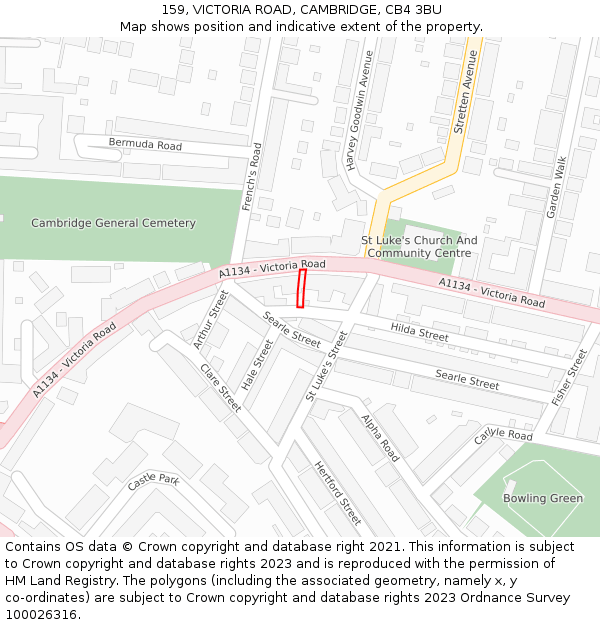 159, VICTORIA ROAD, CAMBRIDGE, CB4 3BU: Location map and indicative extent of plot