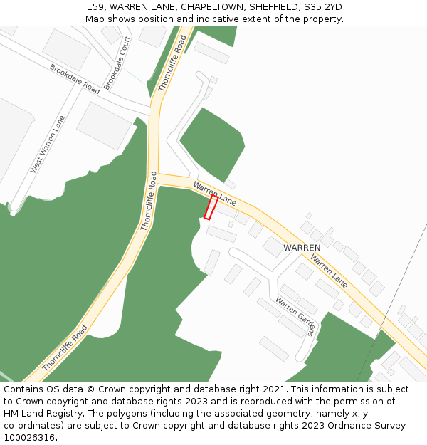 159, WARREN LANE, CHAPELTOWN, SHEFFIELD, S35 2YD: Location map and indicative extent of plot