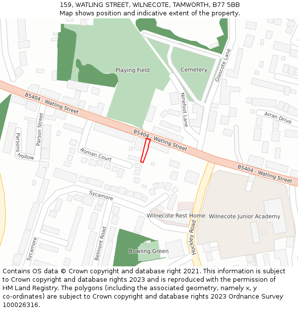 159, WATLING STREET, WILNECOTE, TAMWORTH, B77 5BB: Location map and indicative extent of plot