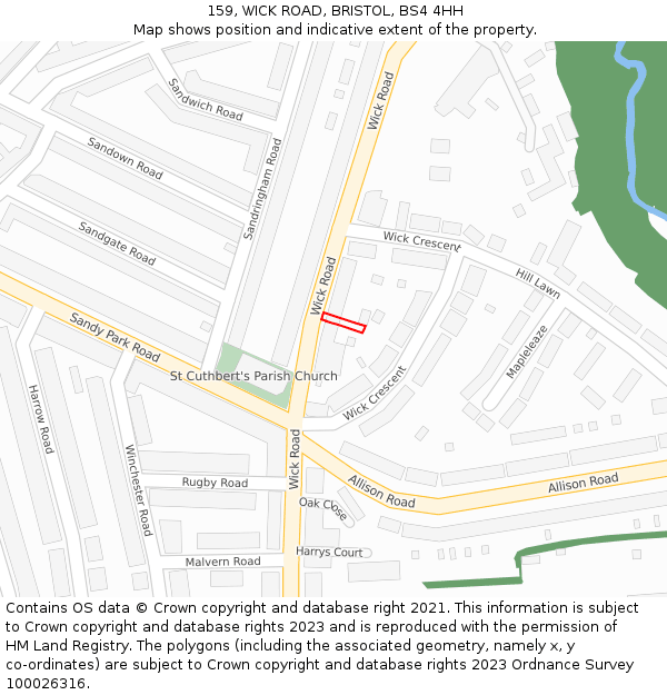 159, WICK ROAD, BRISTOL, BS4 4HH: Location map and indicative extent of plot