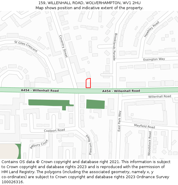 159, WILLENHALL ROAD, WOLVERHAMPTON, WV1 2HU: Location map and indicative extent of plot