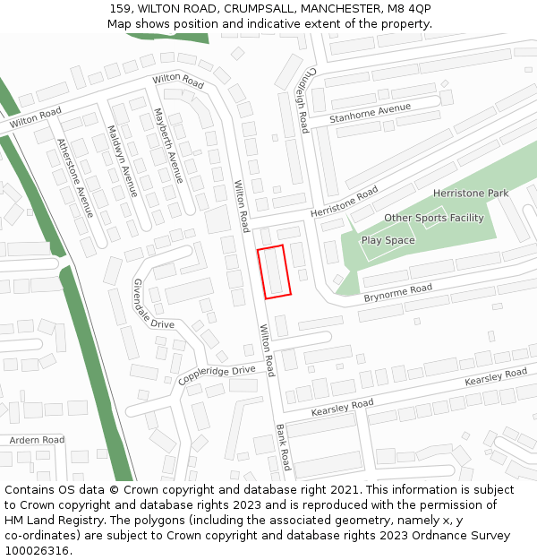 159, WILTON ROAD, CRUMPSALL, MANCHESTER, M8 4QP: Location map and indicative extent of plot