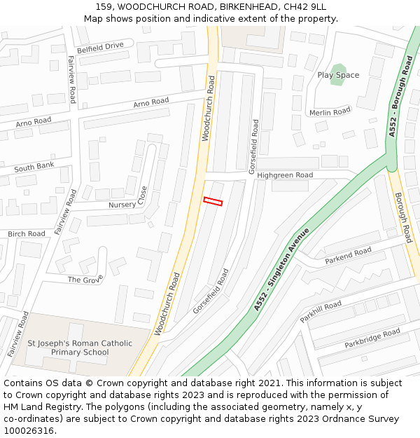 159, WOODCHURCH ROAD, BIRKENHEAD, CH42 9LL: Location map and indicative extent of plot
