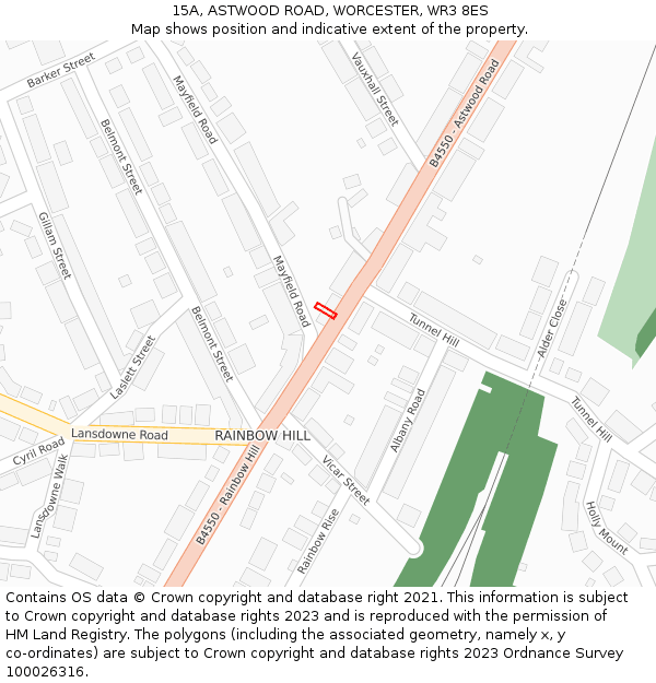 15A, ASTWOOD ROAD, WORCESTER, WR3 8ES: Location map and indicative extent of plot