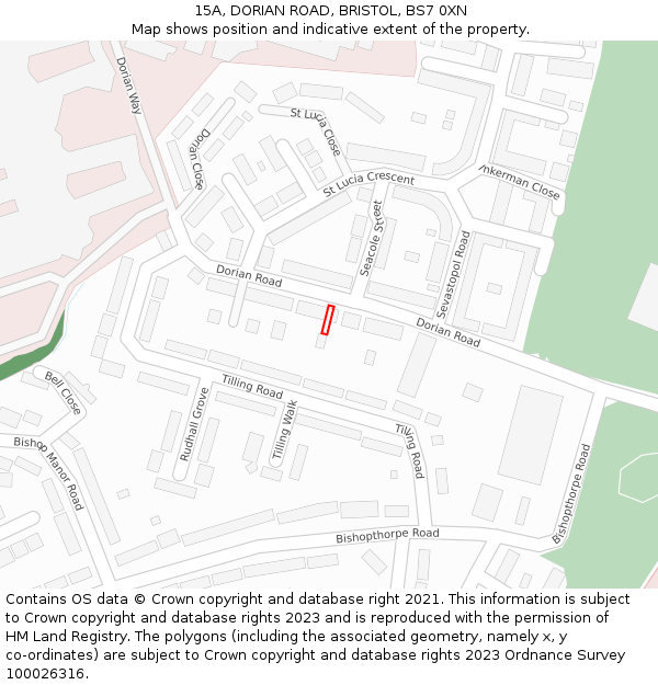 15A, DORIAN ROAD, BRISTOL, BS7 0XN: Location map and indicative extent of plot